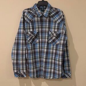 Burnside Blue and Gray Plaid Shirt